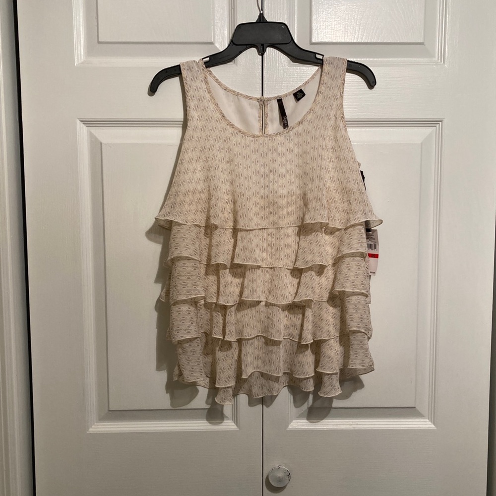 NWT Skye's the Limit Tiered Ruffle Sleeveless Tunic Top Size XS Beige Ivory